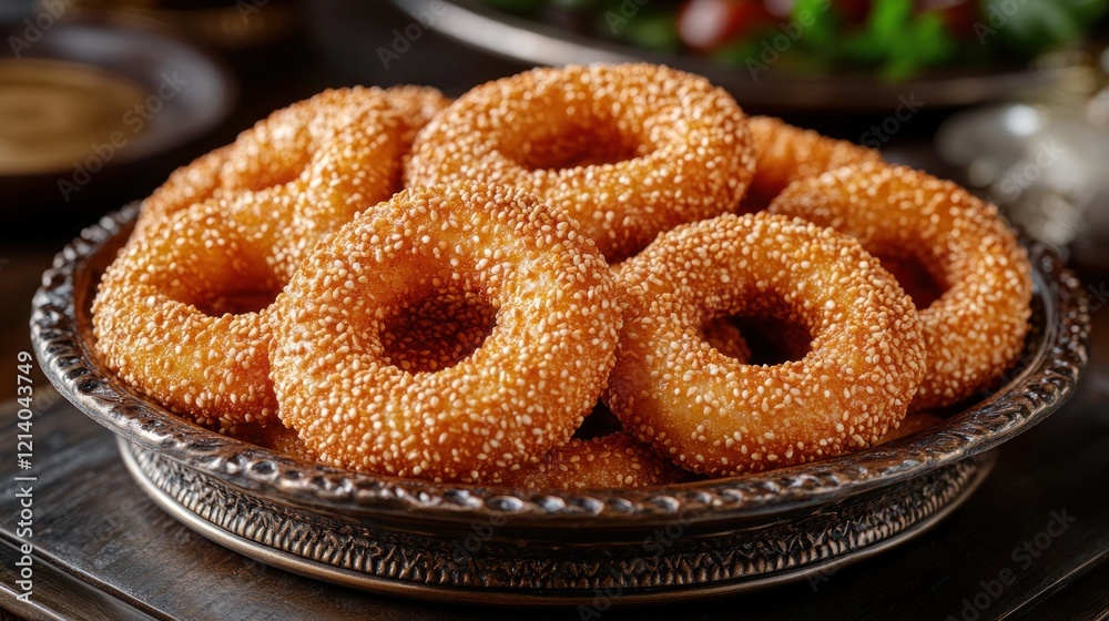 Sesame rings, Middle Eastern feast, table setting Sesame rings, Middle Eastern feast, table setting