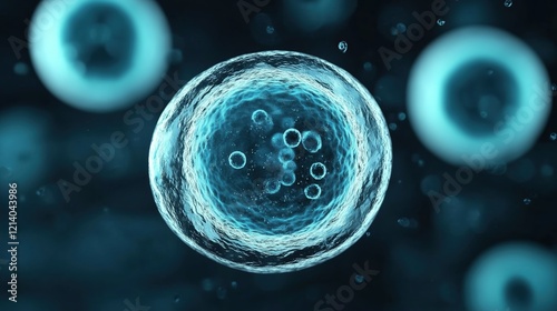 Detailed examination of a single cell structure in a microscopic view under high magnification conditions