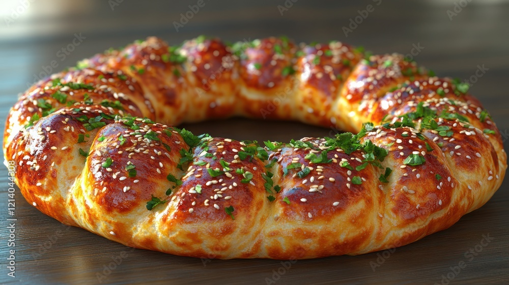 Sesame Scallion Ring Bread, Wooden Table, Bakery