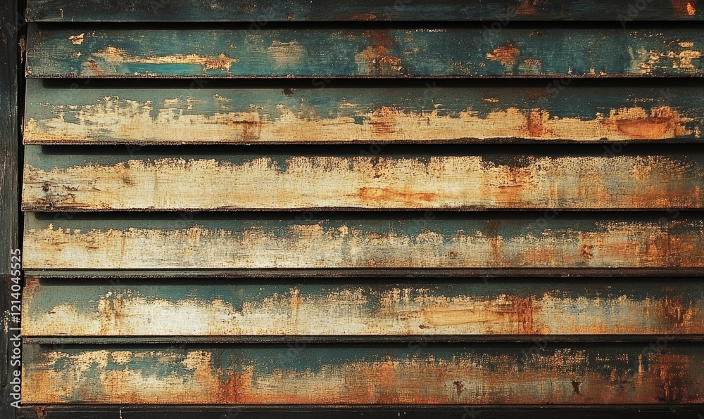 Worn, layered wood planks with peeling paint effect. Worn, layered wood planks with peeling paint effect.
