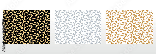  Wallpapers in the style of Baroque. Seamless vector backgrounds. Set of colored floral ornaments. Graphic patterns for fabric, wallpaper, packaging. Ornate Damask flower ornaments