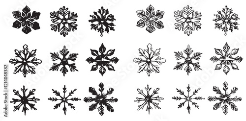 set of hand drawn sketch snowflakes