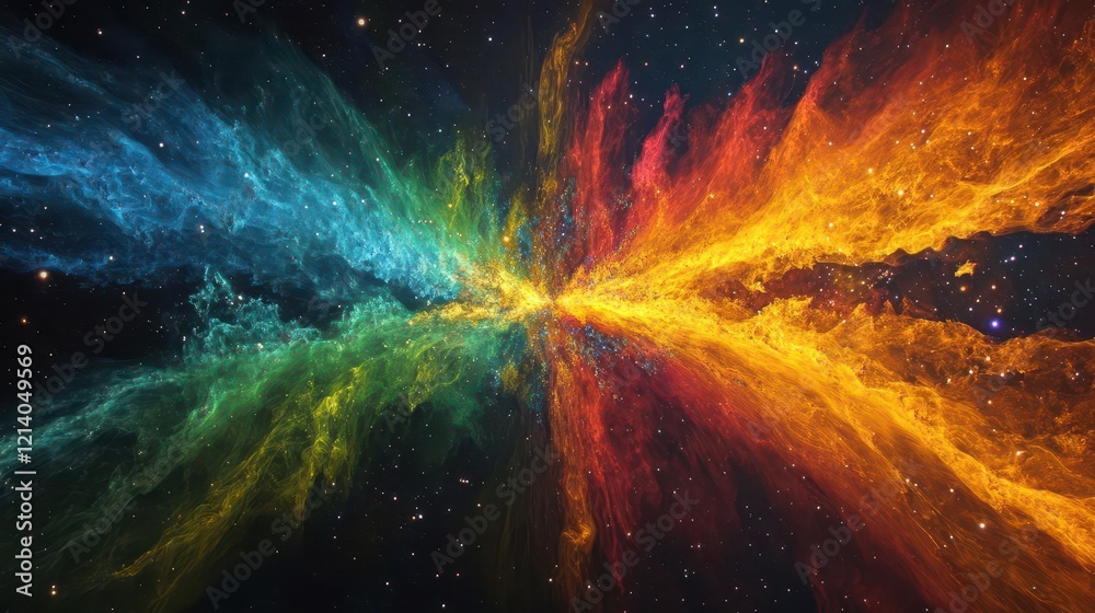 cosmic fireworks explosion in deep space nebulalike bursts of iridescent colors against infinite darkness creating celestial patterns cosmic fireworks explosion in deep space nebulalike bursts of iridescent colors against infinite darkness creating celestial patterns