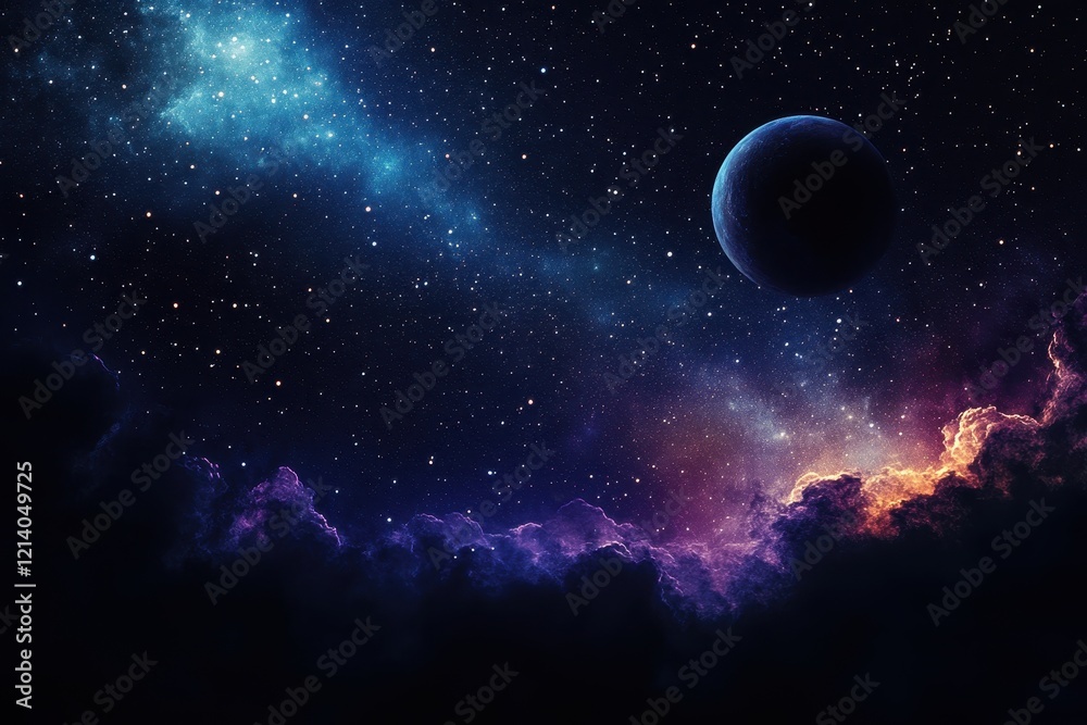 Cosmic planet nebula space background, digital art Cosmic planet nebula space background, digital art