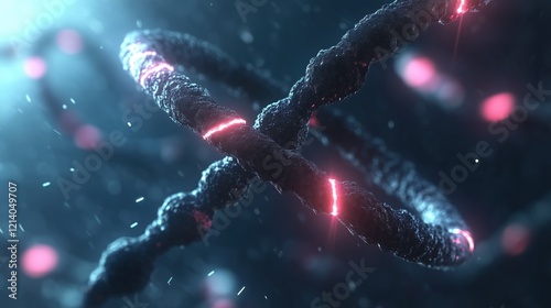 Complex molecular structure illuminated by soft light in a dark environment showcasing scientific exploration