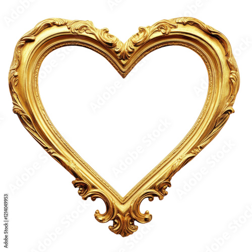 Elegant Gold Heart Frame on transparent background.