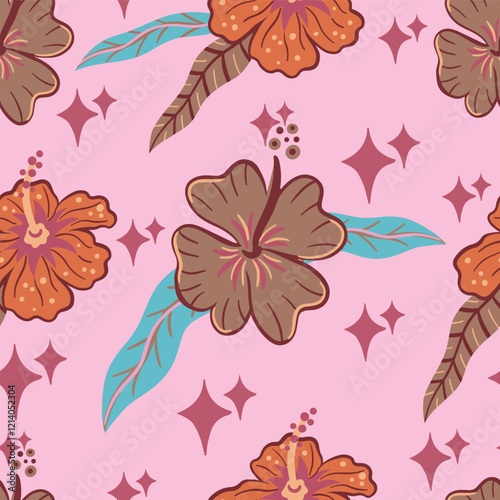 Hibiscus flowers mocha mousse seamless pattern design