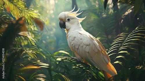 Alively scene featuring a cockatoo in the tropical full color
