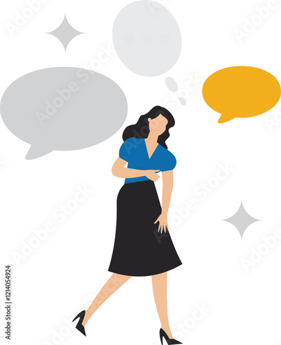 Second opinion, make a decision from two opinions, suggestions for consideration, reasons or logical thinking to make decisions, Businesswoman stand to consider between two opinions to make decisions