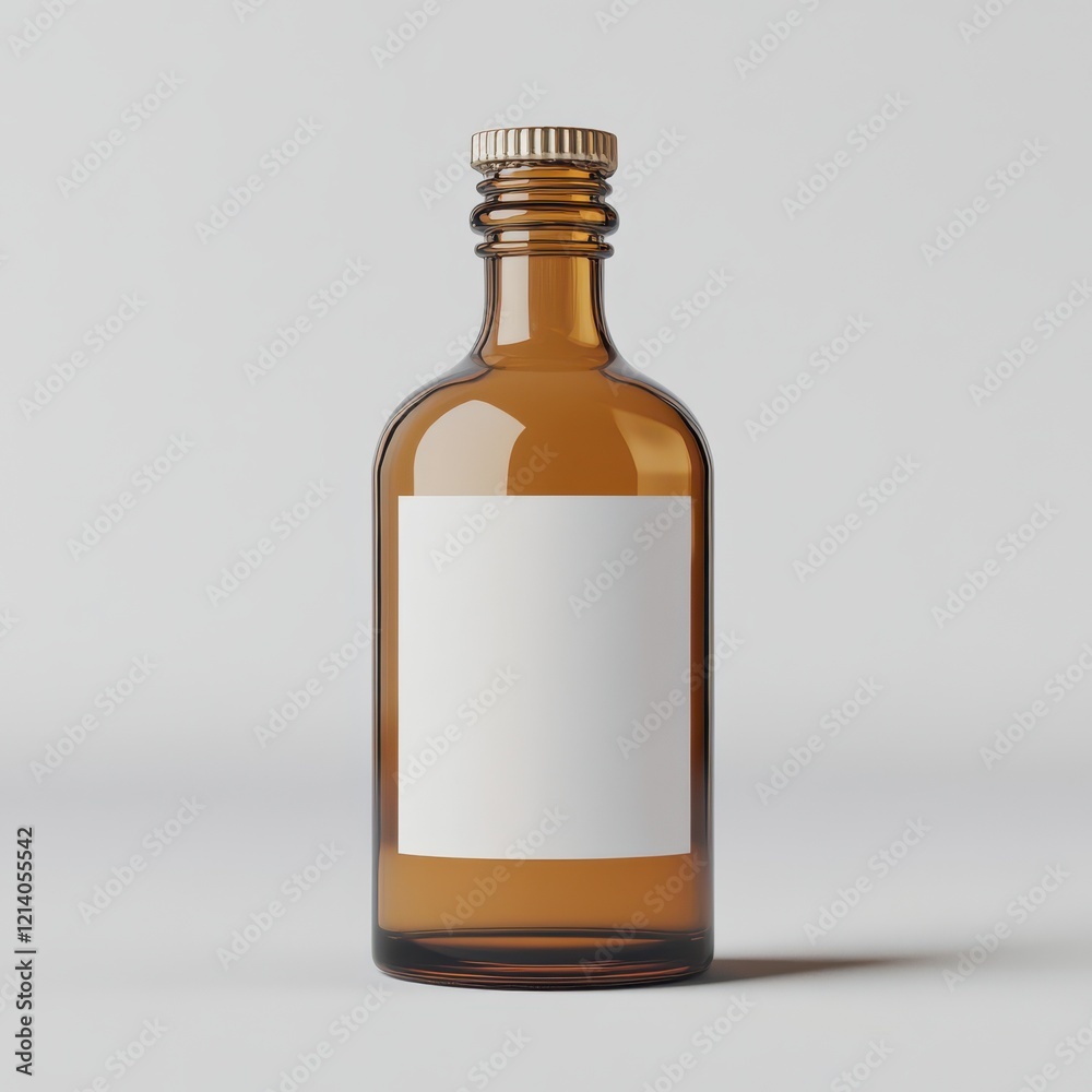 Blank label on amber glass dropper bottle, on transparent background, 3D rendering Blank label on amber glass dropper bottle, on transparent background, 3D rendering