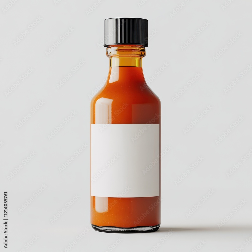 Hot sauce bottle mockup with a white label, isolated on transparent background, 3D rendering Hot sauce bottle mockup with a white label, isolated on transparent background, 3D rendering