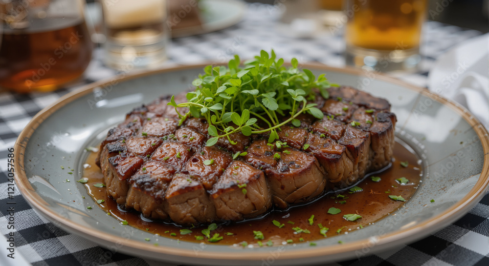 beef steak with vegetable topping on top beef steak with vegetable topping on top