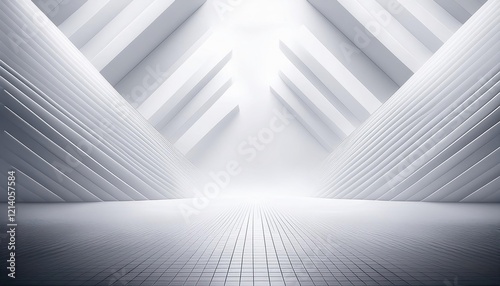 Futuristic background in shades of white, sleek and minimalistic design, abstract geometric shapes create serene atmosphere