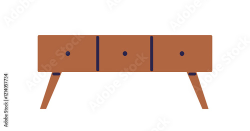 Wooden sideboard with drawers and legs. Modern retro style furniture, storage unit TV console, stand. Mid-century cabinet in Scandinavian design. Flat vector illustration isolated on white background