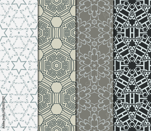 set of 4 beautiful geometric seamless pattern of different geometric shapes. vector illustration.