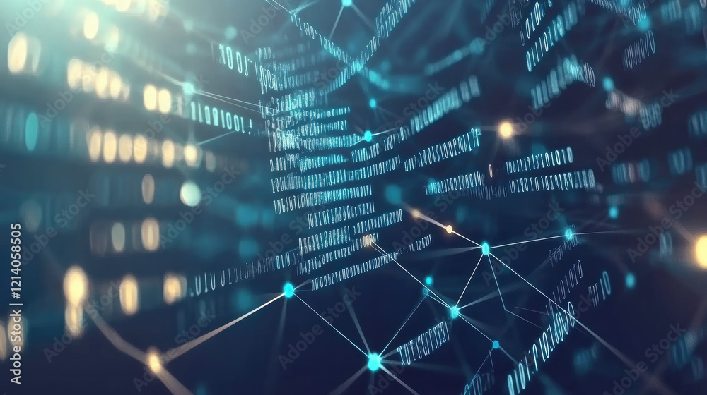 Fototapeta premium Abstract Digital Background, Binary Code and AI Algorithms in Motion, Ideal for Tech - Themed Visuals and Representing the Digital Realm