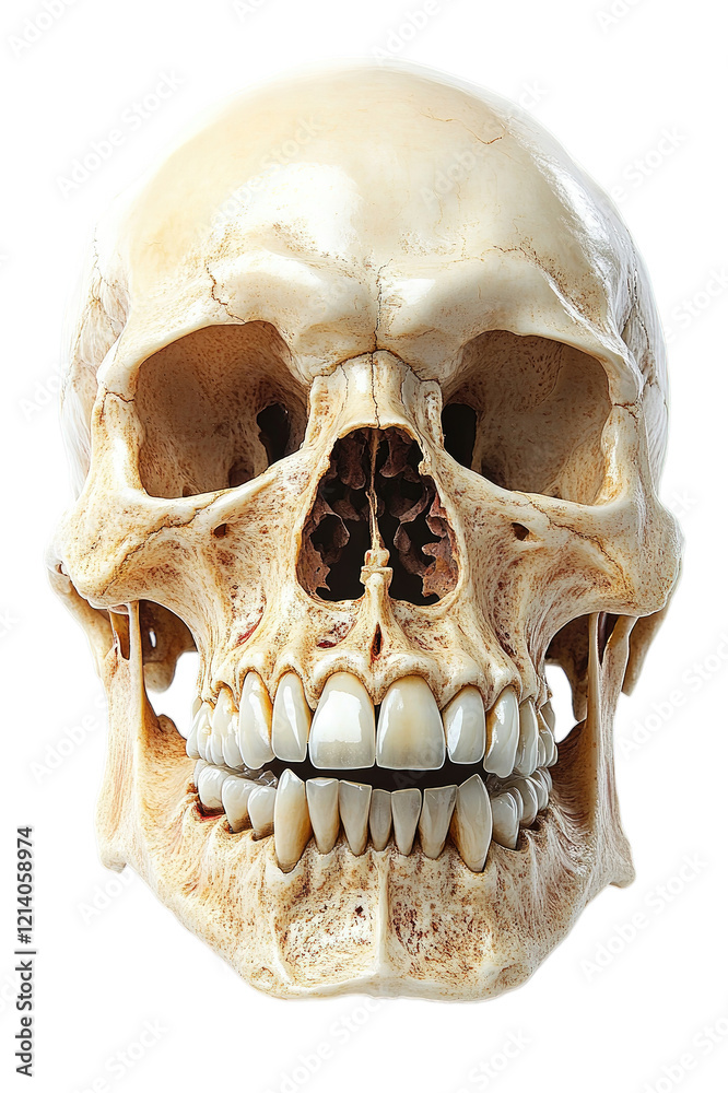Detailed anatomical skull showcasing dental structure, emphasizing teeth alignment and health Detailed anatomical skull showcasing dental structure, emphasizing teeth alignment and health