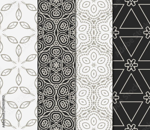 set of Seamless texture of floral ornament. Vector illustration. For the interior design, printing, web and textile