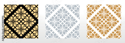  Wallpapers in the style of Baroque. Seamless vector backgrounds. Set of colored floral ornaments. Graphic patterns for fabric, wallpaper, packaging. Ornate Damask flower ornaments