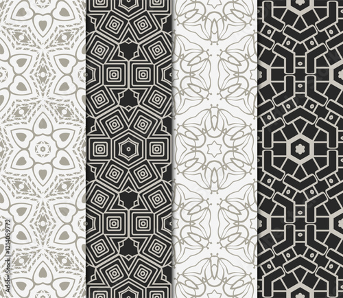 set of Seamless texture of floral ornament. Vector illustration. For the interior design, printing, web and textile