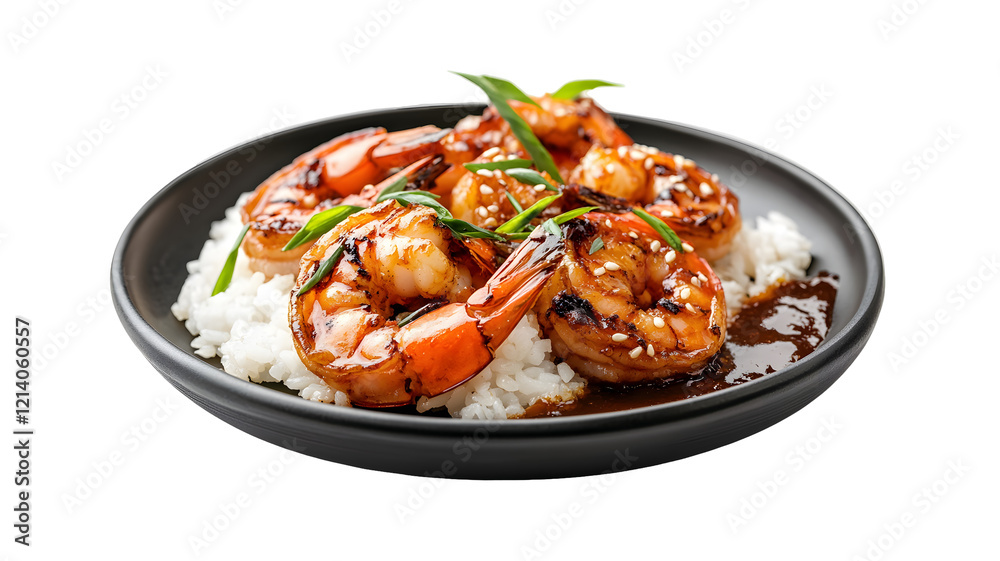 Tasty fried shrimp and fluffy rice served on a plate. Tasty fried shrimp and fluffy rice served on a plate.