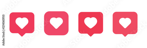 Social media heart icons likes and notifications for ui/ux button, symbols