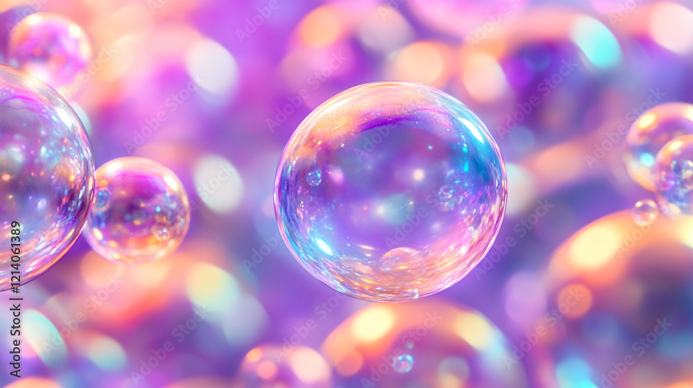 Colorful bubbles floating in a dreamy purple background create a whimsical atmosphere Colorful bubbles floating in a dreamy purple background create a whimsical atmosphere