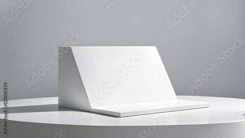 Wallpaper Mural Clean, minimalist white product display stand on a reflective surface against a light gray background. Torontodigital.ca