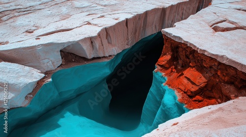 a blue and orange cave with a hole in it photo