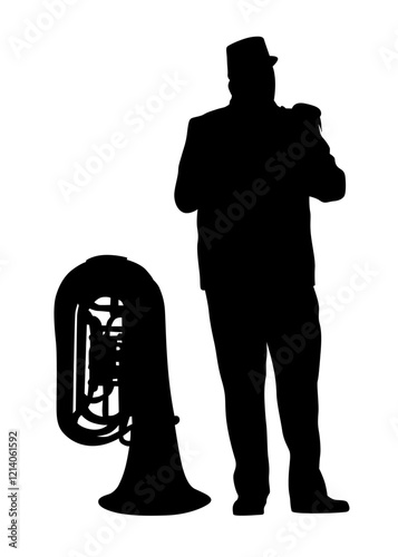 Military musicians in old uniforms with wind instruments on a white background