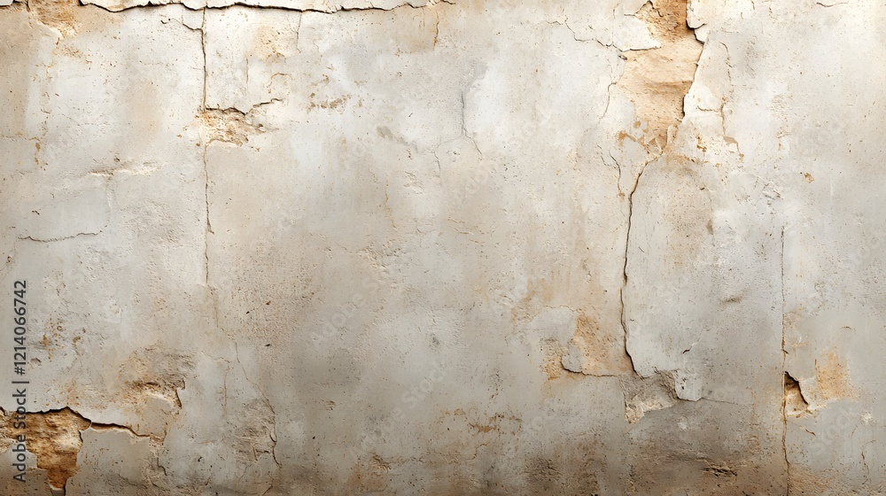 Obraz premium Detailed close up view of a textured grunge wall with a distressed aged concrete surface and a cracked peeling paint pattern The wall exhibits signs of weathering erosion and an abstract vintage