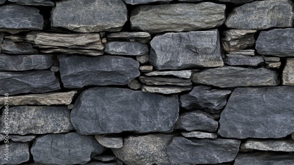 Rough-Hewn Dark Grey Stone Wall Texture.