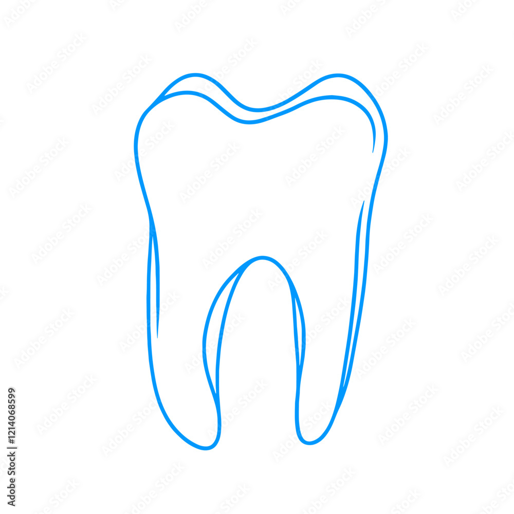 Minimalistic tooth design in soft blue lines, emphasizing dental Minimalistic tooth design in soft blue lines, emphasizing dental