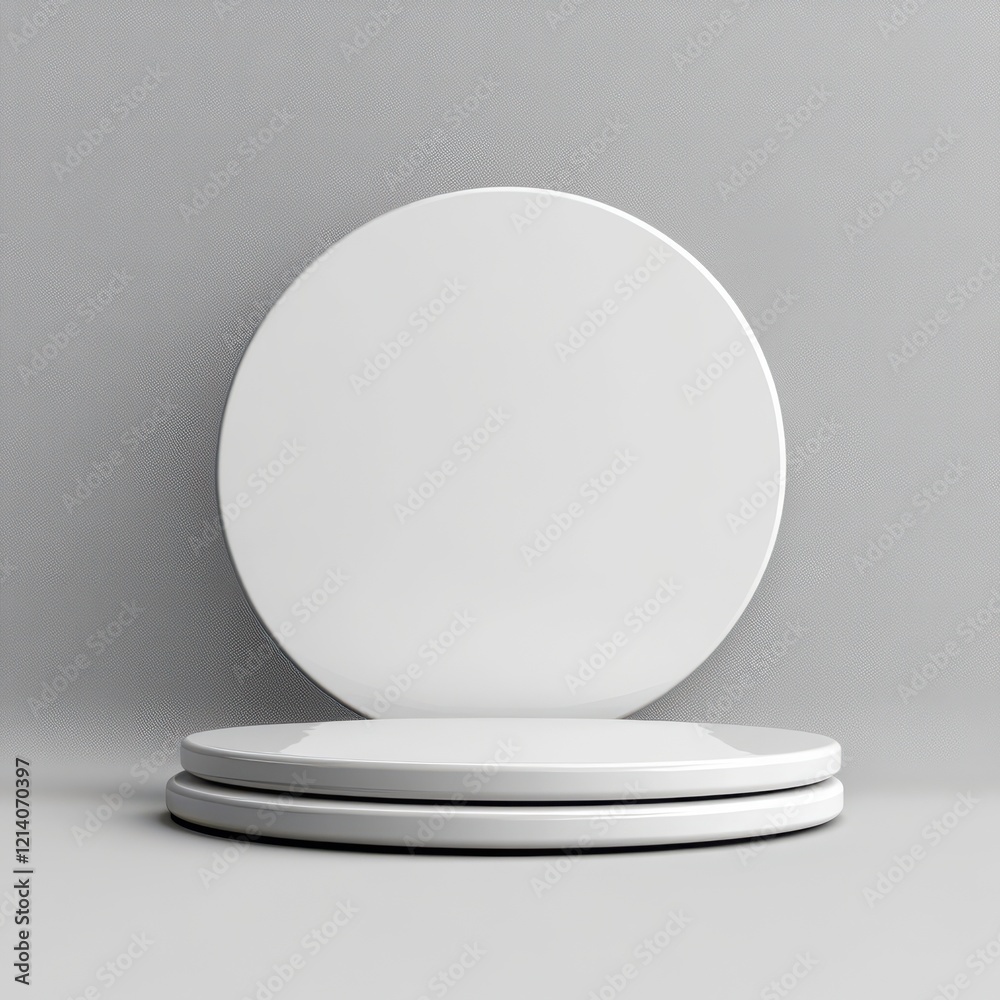Blank circle white two coasters sticker mockup, Front view, on a white grey background, 3D rendering Blank circle white two coasters sticker mockup, Front view, on a white grey background, 3D rendering