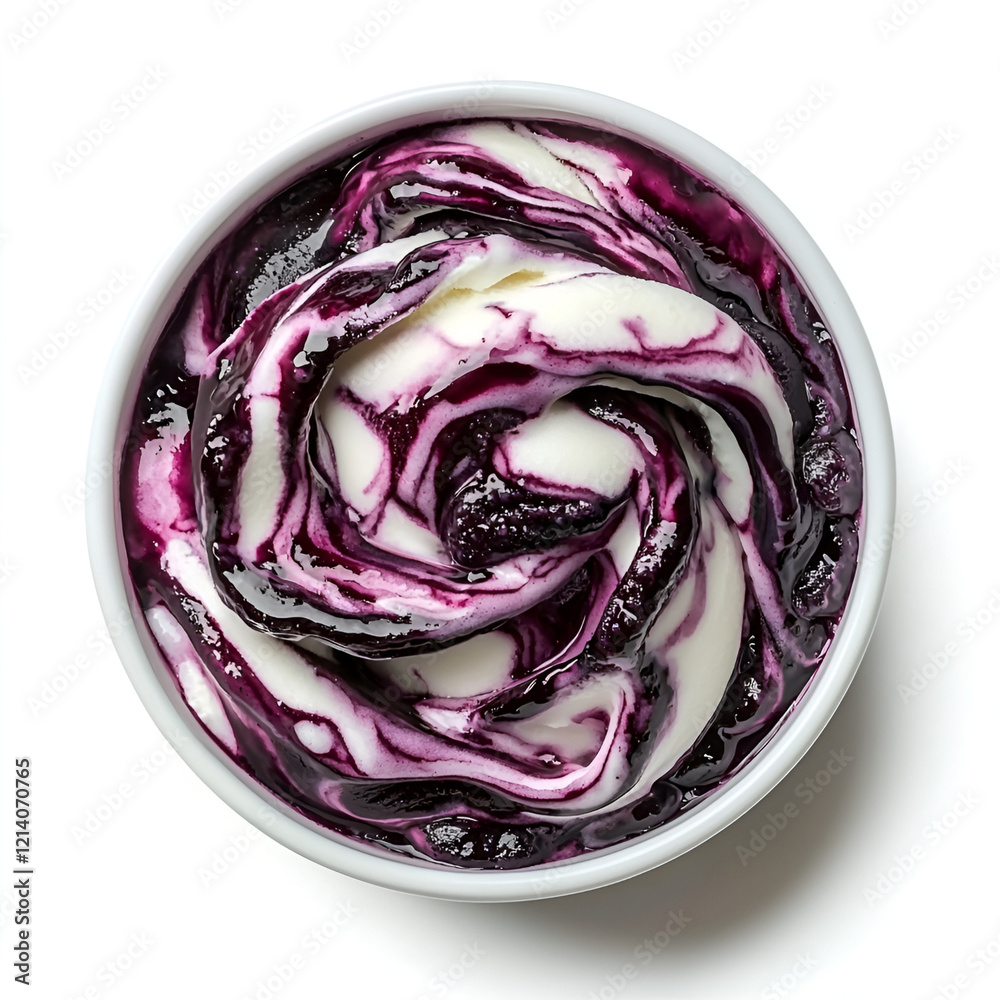 Obraz premium Swirled frozen yogurt with berry compote. Delicious and refreshing dessert parfait.