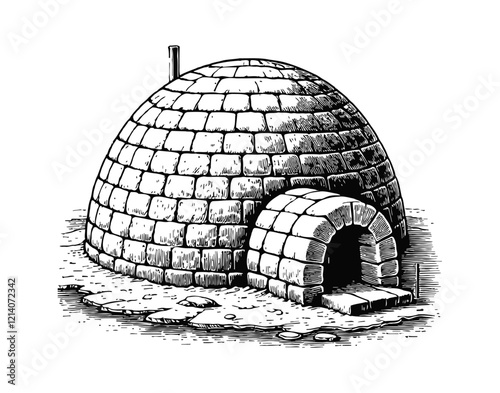 igloo engraving black and white outline