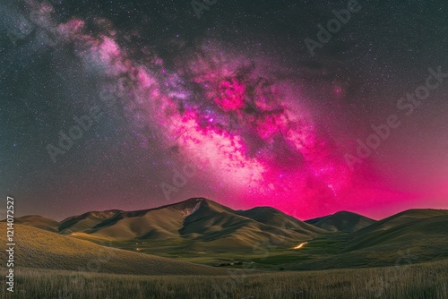 Pink Milky Way over rolling hills at night (1)