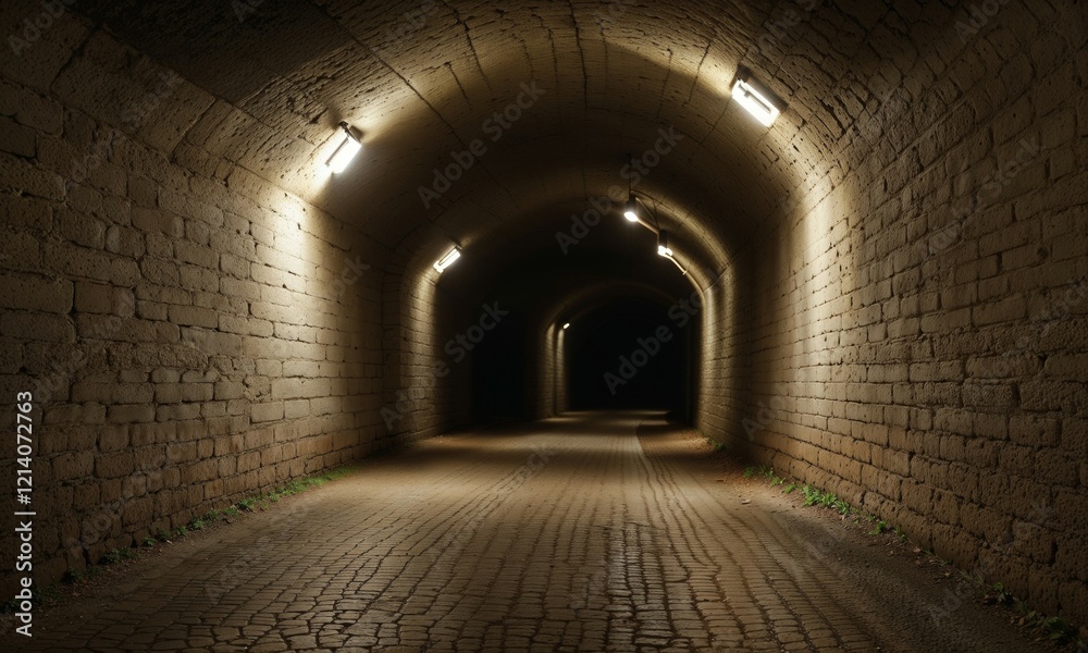 dimly lit underground tunnel with arched brick walls and moody lighting creates a mysterious and eerie atmosphere, blending history and intrigue dimly lit underground tunnel with arched brick walls and moody lighting creates a mysterious and eerie atmosphere, blending history and intrigue