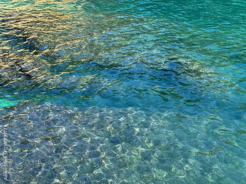 Konstfotografi Sea crystal clear healing water with underwater algae at the bottom