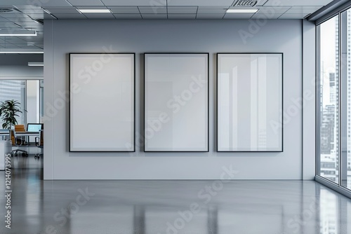 Flawless Visual of Three Billboards Hanging on Office Wall Mockup
