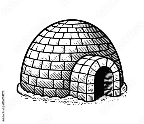 igloo engraving black and white outline