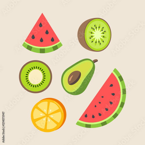 Hand drawn fruit slices collection