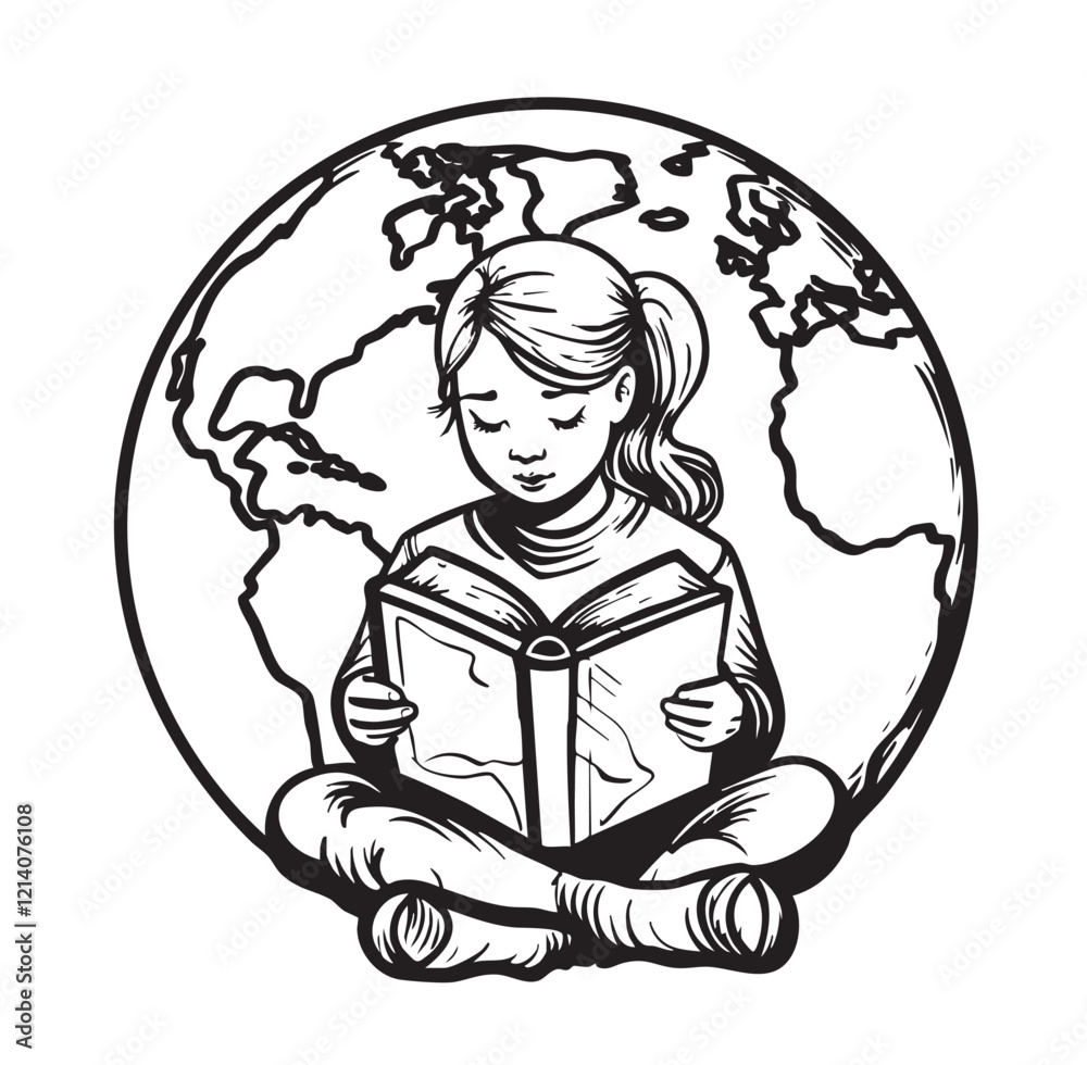 student girl with reading book in the hands. logo student girl with reading book in the hands. logo