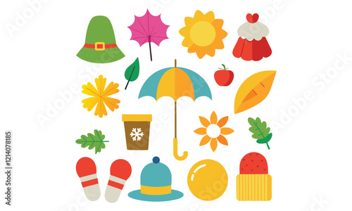 Colorful Seasonal Icons with Autumn and Winter Themes - Vector Illustration