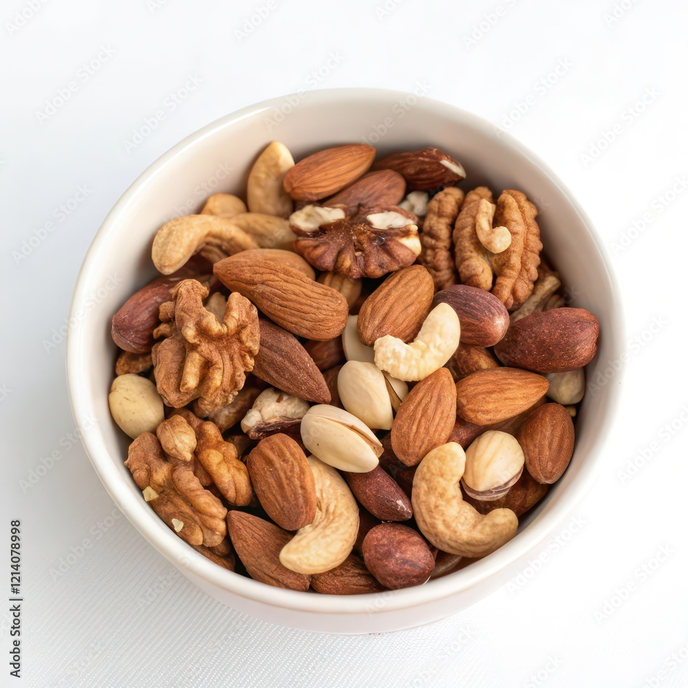 Top View of a Bowl of Assorted Mixed Nuts Including Almonds, Cashews, and Walnuts Top View of a Bowl of Assorted Mixed Nuts Including Almonds, Cashews, and Walnuts