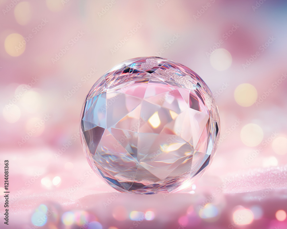 A polished crystal ball refracting prismatic light, casting colorful, mesmerizing patterns that enchant the senses.