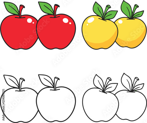 Yellow and red apples coloring book with an example of coloring for children Coloring page