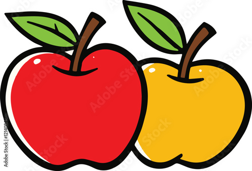 Yellow and red apples coloring book with an example of coloring for children Coloring page