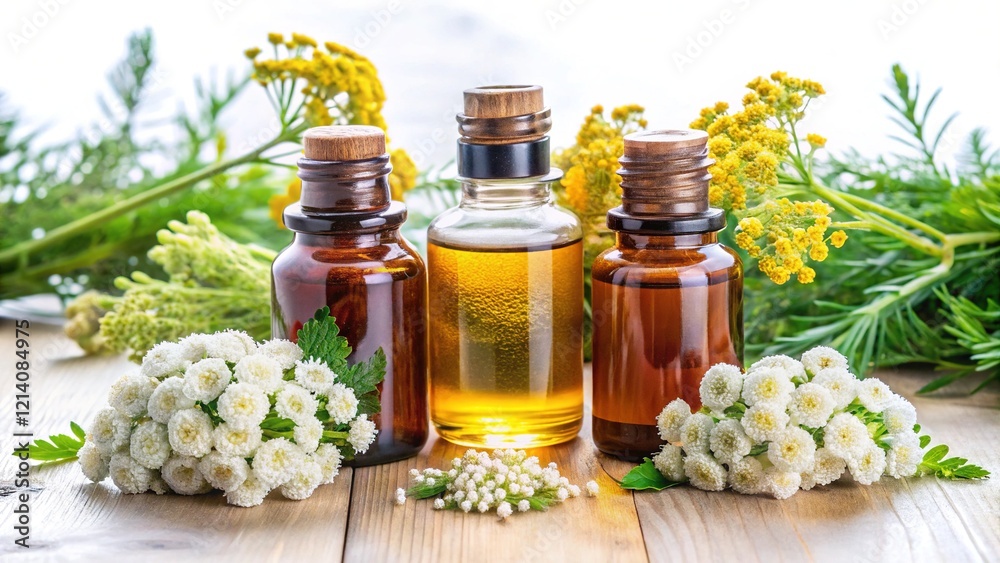 Aromatherapy Essential Oils with Yarrow -  Bright Botanical Still Life