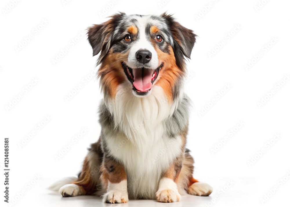 Australian Shepherd Smiling, Happy Dog, White Background, AI Photo Australian Shepherd Smiling, Happy Dog, White Background, AI Photo